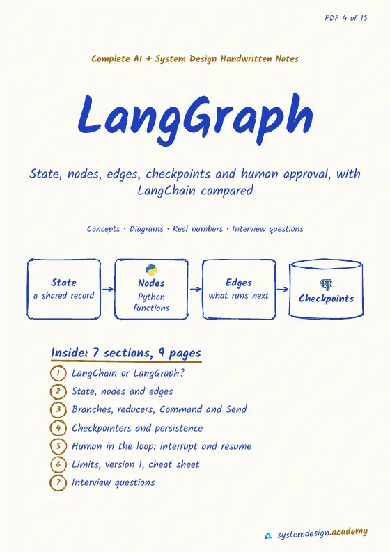 The top of the real cover page of PDF 4, LangGraph: its title, subtitle and a small diagram.