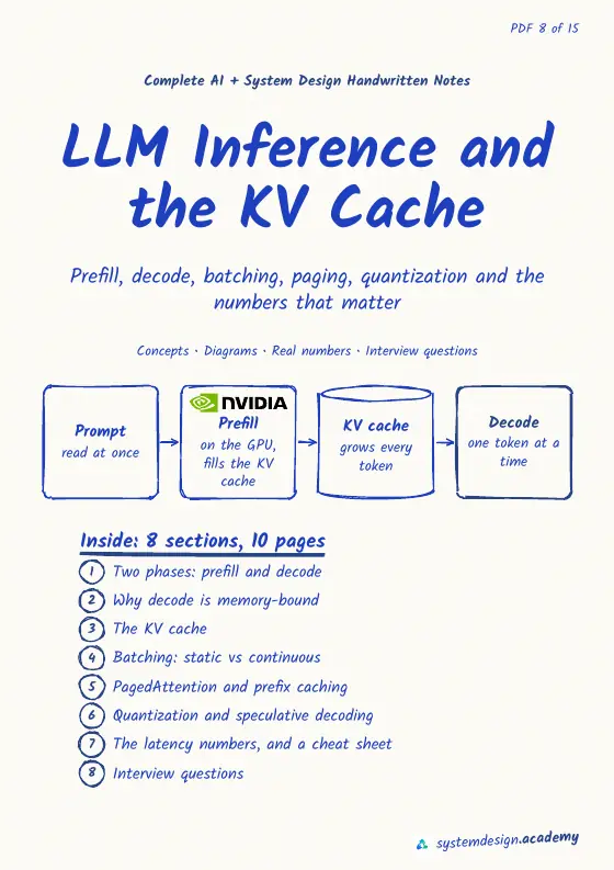 The top of the real cover page of PDF 8, LLM Inference and the KV Cache: its title, subtitle and a small diagram.
