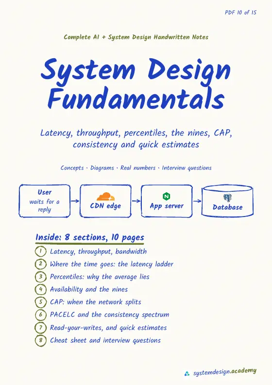 The top of the real cover page of PDF 10, System Design Fundamentals: its title, subtitle and a small diagram.