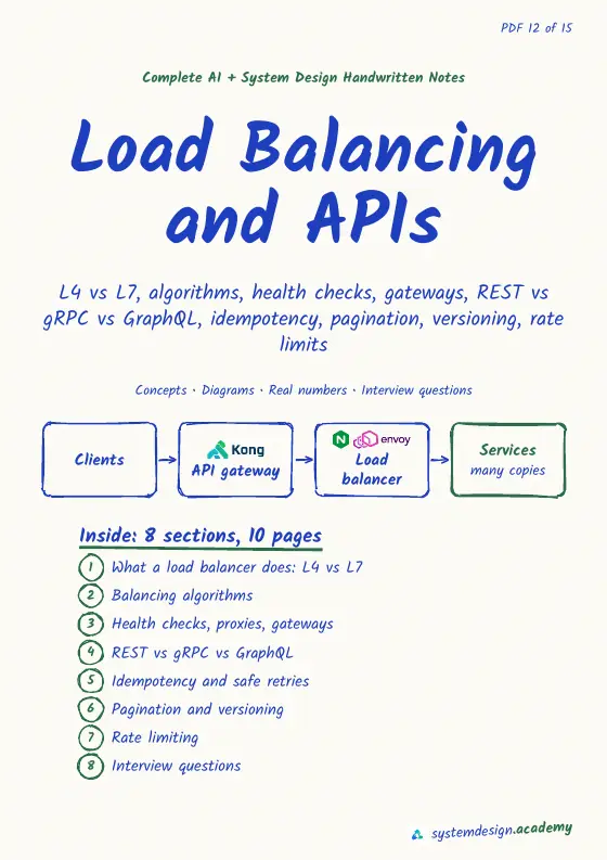 The top of the real cover page of PDF 12, Load Balancing and APIs: its title, subtitle and a small diagram.