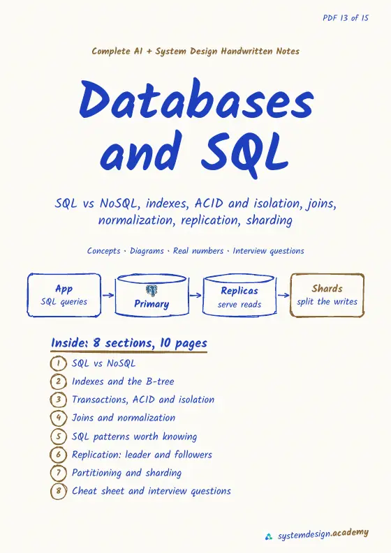 The top of the real cover page of PDF 13, Databases and SQL: its title, subtitle and a small diagram.